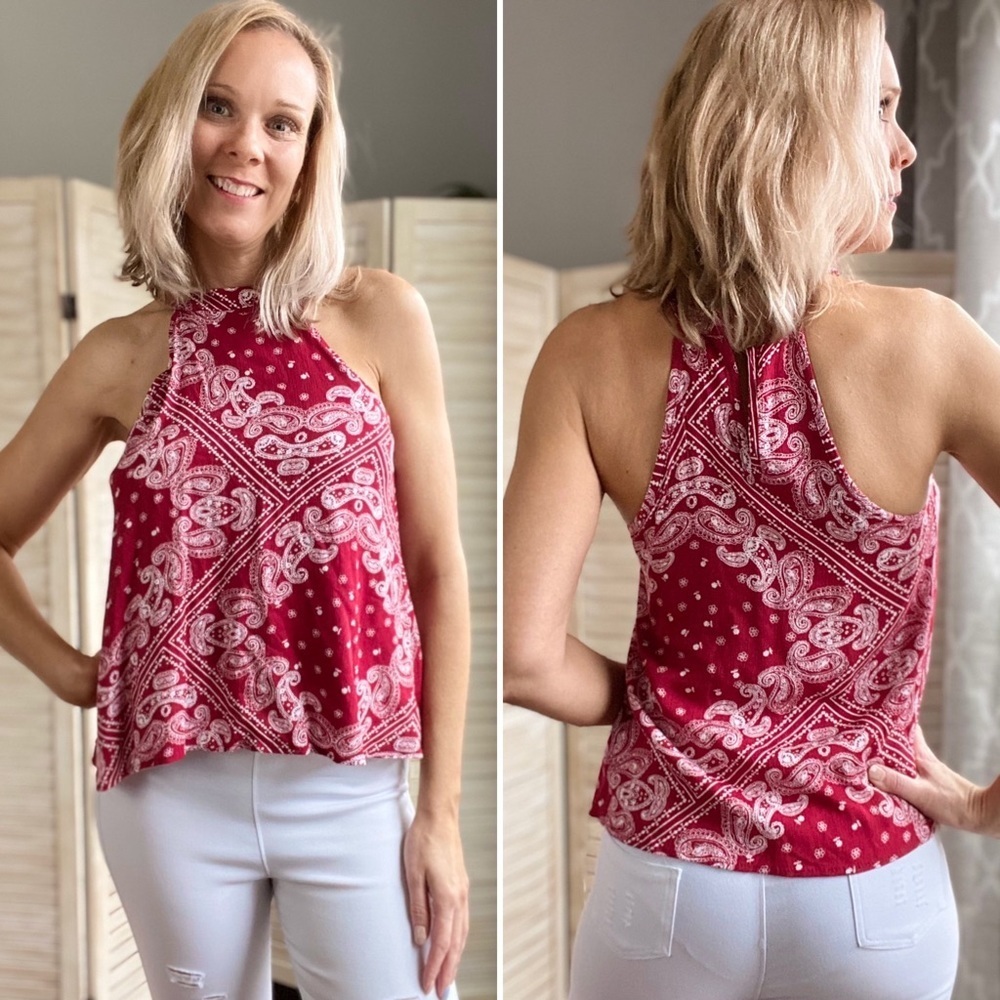 Red paisley print top
